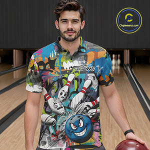 Custom Funny Graffity Bowling Polo Shirts For Men, Bowling Team Shirt IPHW9381