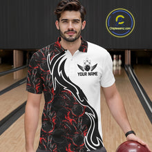 Load image into Gallery viewer, Custom Black And Red Flame Bowling Team Shirts, Bowling League Shirt Men Bowling Jersey IPHW10543