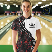 Load image into Gallery viewer, Custom Black And Red Flame Bowling Team Shirt, Bowling League Shirt Women Bowling Jersey IPHW10543
