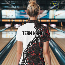 Load image into Gallery viewer, Custom Black And Red Flame Bowling Team Shirt, Bowling League Shirt Women Bowling Jersey IPHW10543