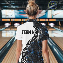 Load image into Gallery viewer, Custom Black And Blue Flame Bowling Team Shirts, Bowling League Shirt Women Bowling Jersey IPHW10545