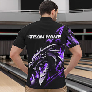 Custom Black And Purple Flame Dragon Bowling Quarter-Zip Shirts For Men, Bowling League Shirt IPHW8704