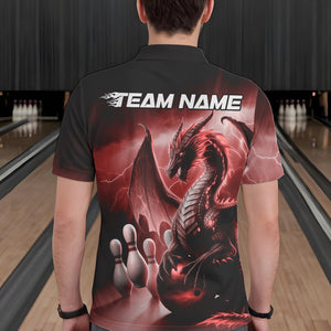 Custom Red Thunder Lightning Dragon Bowling Polo Shirts For Men, Bowling Team Uniform IPHW8952