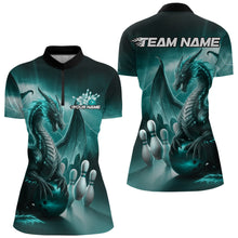 Load image into Gallery viewer, Custom Turquoise Blue Lightning Dragon Bowling Women Quarter-Zip Shirt, Team Uniform IPHW8953