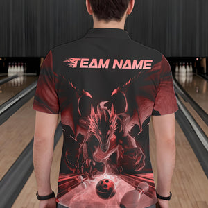 Custom Black And Red Dragon Bowling Jerseys, Dragon Bowling Team Polo Shirts For Men IPHW8955
