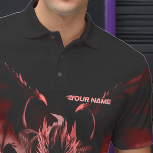 Custom Black And Red Dragon Bowling Jerseys, Dragon Bowling Team Polo Shirts For Men IPHW8955