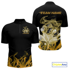 Load image into Gallery viewer, Custom Yellow Skull Smoke Bowling Team Men Quarter-Zip Shirts, Halloween Bowling Outfit IPHW9776