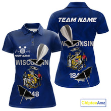Load image into Gallery viewer, Custom Wisconsin State Flag Silver Dart Steel Tip Dart Women Polo Shirt, Dart Team Jerseys IPHW10560