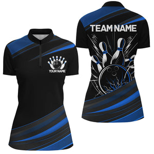 Black And Blue Custom Classic Ladies Bowling Shirts, Bowling Uniform For Team IPHW7265