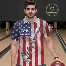 Load image into Gallery viewer, Custom US Flag Silver Bowling Ball And Pin Patriotic Bowling Shirts For Men Team Jerseys IPHW10588