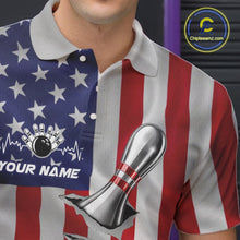 Load image into Gallery viewer, Custom US Flag Silver Bowling Ball And Pin Patriotic Bowling Shirts For Men Team Jerseys IPHW10588