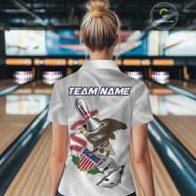 Load image into Gallery viewer, Custom Illinois State Flag Silver Bowling Ball And Pin Patriotic Bowling Shirts For Women IPHW10591