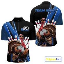 Load image into Gallery viewer, Black And Blue Custom Funny Turkey Bowling Men Shirts, Bowling League Team Shirt IPHW10804