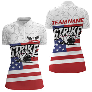 Custom American Flag Strike Bowling Shirts For Women, Patriotic Bowling League Jerseys IPHW6695