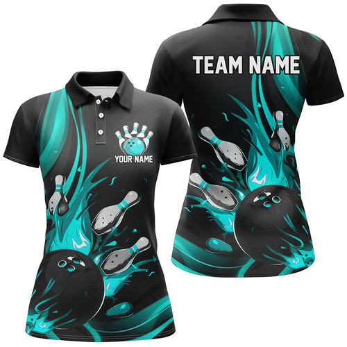 Black And Blue Custom Bowling Uniforms Bowling Shirts For Women, Bowling Team League Shirts IPHW7274