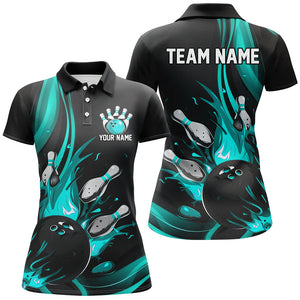 Black And Blue Custom Bowling Uniforms Bowling Shirts For Women, Bowling Team League Shirts IPHW7274