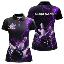 Load image into Gallery viewer, Custom Black And Purple Thunder Lightning Bowling Tournament Polo Shirts For Women IPHW8520