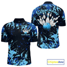 Load image into Gallery viewer, Custom Blue Camo Men Bowling League Shirt, Bowlers Jerseys Bowling Tournament Outfit IPHW10617