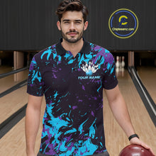 Load image into Gallery viewer, Custom Blue And Purple Camo Men Bowling League Shirt, Bowlers Jerseys Tournament Outfit IPHW10618