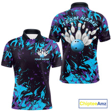 Load image into Gallery viewer, Custom Blue And Purple Camo Men Bowling League Shirt, Bowlers Jerseys Tournament Outfit IPHW10618