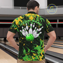 Load image into Gallery viewer, Custom Green And Yellow Camo Men Bowling League Shirt, Bowlers Jerseys Tournament Outfit IPHW10620