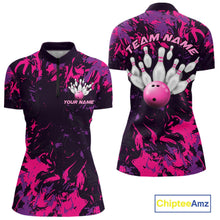 Load image into Gallery viewer, Custom Purple And Pink Camo Women Bowling League Shirt, Bowlers Jersey Tournament Outfit IPHW10621