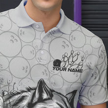 Load image into Gallery viewer, Custom Gray And Blue Wolf Bowling Polo Shirts For Men, Wolf Bowling Tournament Shirt IPHW8718