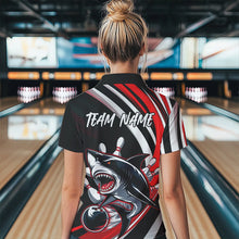 Load image into Gallery viewer, Custom Black And Red Shark Bowling Quarter-Zip Shirt For Women,  Shark Bowling Team Jerseys IPHW8722