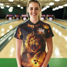 Load image into Gallery viewer, Custom Fire Flame Lion Bowling Quarter-Zip Shirts For Women, Bowling Team Uniform IPHW8980