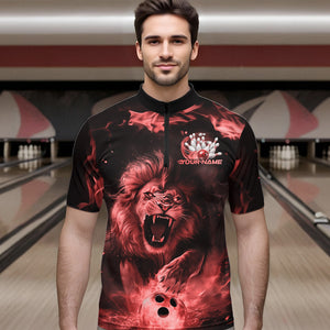 Custom Red Flame Lion Bowling Quarter-Zip Shirts For Men, Bowling League Shirt Team Uniform IPHW8981