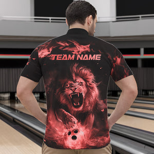 Custom Red Flame Lion Bowling Quarter-Zip Shirts For Men, Bowling League Shirt Team Uniform IPHW8981