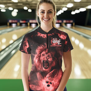 Custom Red Flame Lion Bowling Quarter-Zip Shirts For Women, Bowling Team Uniform IPHW8981