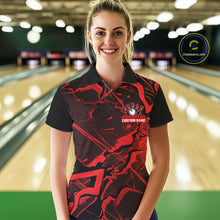 Load image into Gallery viewer, Custom Black And Red Lightning Crack Modern Bowling Team Polo Shirt For Women And Women IPHW11097