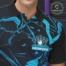Load image into Gallery viewer, Custom Black And Blue Lightning Crack Modern Bowling Team Polo Shirt For Men And Women IPHW11098
