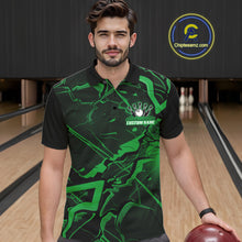 Load image into Gallery viewer, Custom Black And Green Lightning Crack Modern Bowling Team Polo Shirt For Men And Women IPHW11101