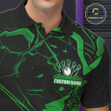 Load image into Gallery viewer, Custom Black And Green Lightning Crack Modern Bowling Team Polo Shirt For Men And Women IPHW11101
