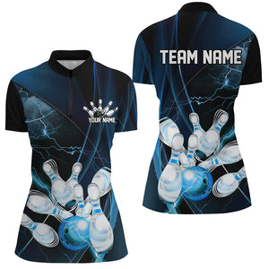 Blue Thunder Lightning Custom Ladies Bowling Shirts, Bowling Uniform Bowling League Shirt IPHW7294