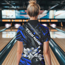 Load image into Gallery viewer, Custom Black And Blue Bowling Polo Shirts For Women, Bowling Tournament Team Uniform IPHW8528