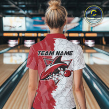 Load image into Gallery viewer, Custom White And Red Shark Bowling Polo Shirts For Women, Shark Bowling League Shirt IPHW8994