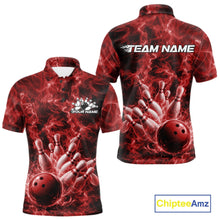 Load image into Gallery viewer, Custom Red Fire Flame Bowling Men Polo Tournament Shirt, Team Bowling Jerseys IPHW11103