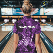 Load image into Gallery viewer, Custom Purple Fire Flame Bowling Women Tournament Shirt, Team Bowling Jerseys IPHW11105