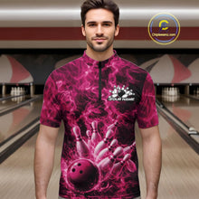 Load image into Gallery viewer, Custom Pink Fire Flame Bowling Men Quarter-Zip Tournament Shirt, Team Bowling Jerseys IPHW11106