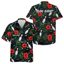 Load image into Gallery viewer, Custom Tropical Leaves And Hibiscus Flower Hawaiian Bowling Shirts For Men And Women IPHW10843