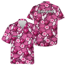 Load image into Gallery viewer, Custom Pink Tropical Leaves And Hibiscus Flower Hawaiian Bowling Shirts For Men And Women IPHW10848