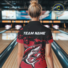 Load image into Gallery viewer, Custom Black And Red Camo Shark Bowling Women Quarter-Zip Shirt, Bowling Tournament Shirt IPHW8995