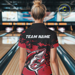 Custom Black And Red Camo Shark Bowling Women Quarter-Zip Shirt, Bowling Tournament Shirt IPHW8995