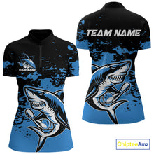 Load image into Gallery viewer, Custom Black And Blue Camo Shark Bowling Women Quarter-Zip Shirt, Tournament Shirt IPHW8996
