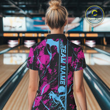 Load image into Gallery viewer, Custom Blue And Pink Strike Bowling Women Quarter-Zip Team Shirts, Strike Bowling Jersey IPHW9242