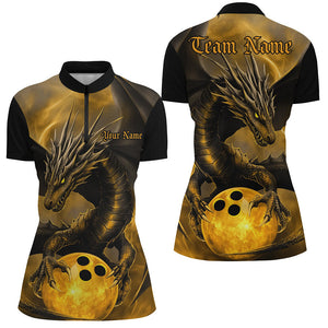 Black And Gold Custom Dragon Bowling Shirts For Women, Dragon Bowling League Shirts Outfits IPHW7308