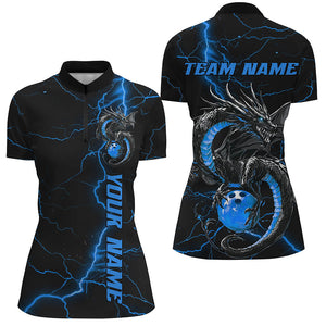 Black And Blue Custom Dragon Bowling Shirts For Women, Dragon Bowling League Shirts Outfits IPHW7311
